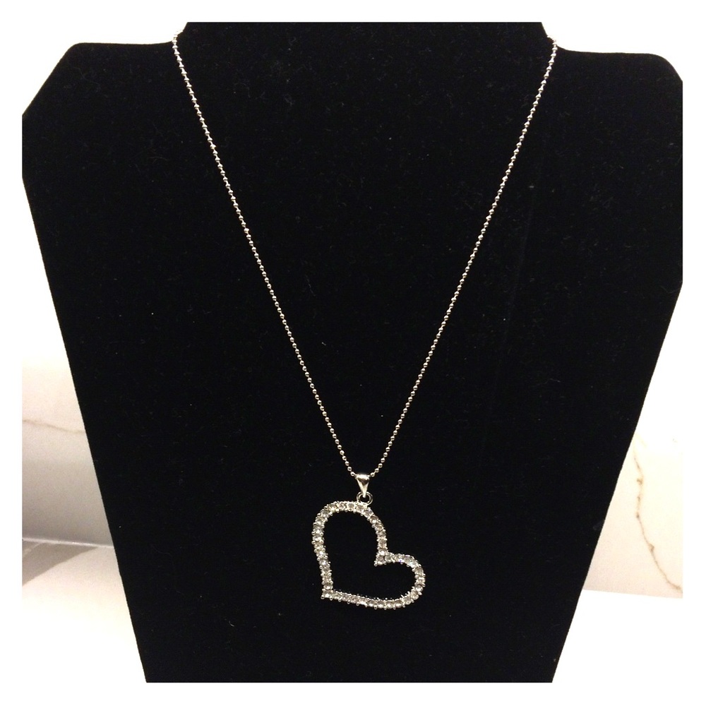 Silver Plated Rhinestone Heart Necklace